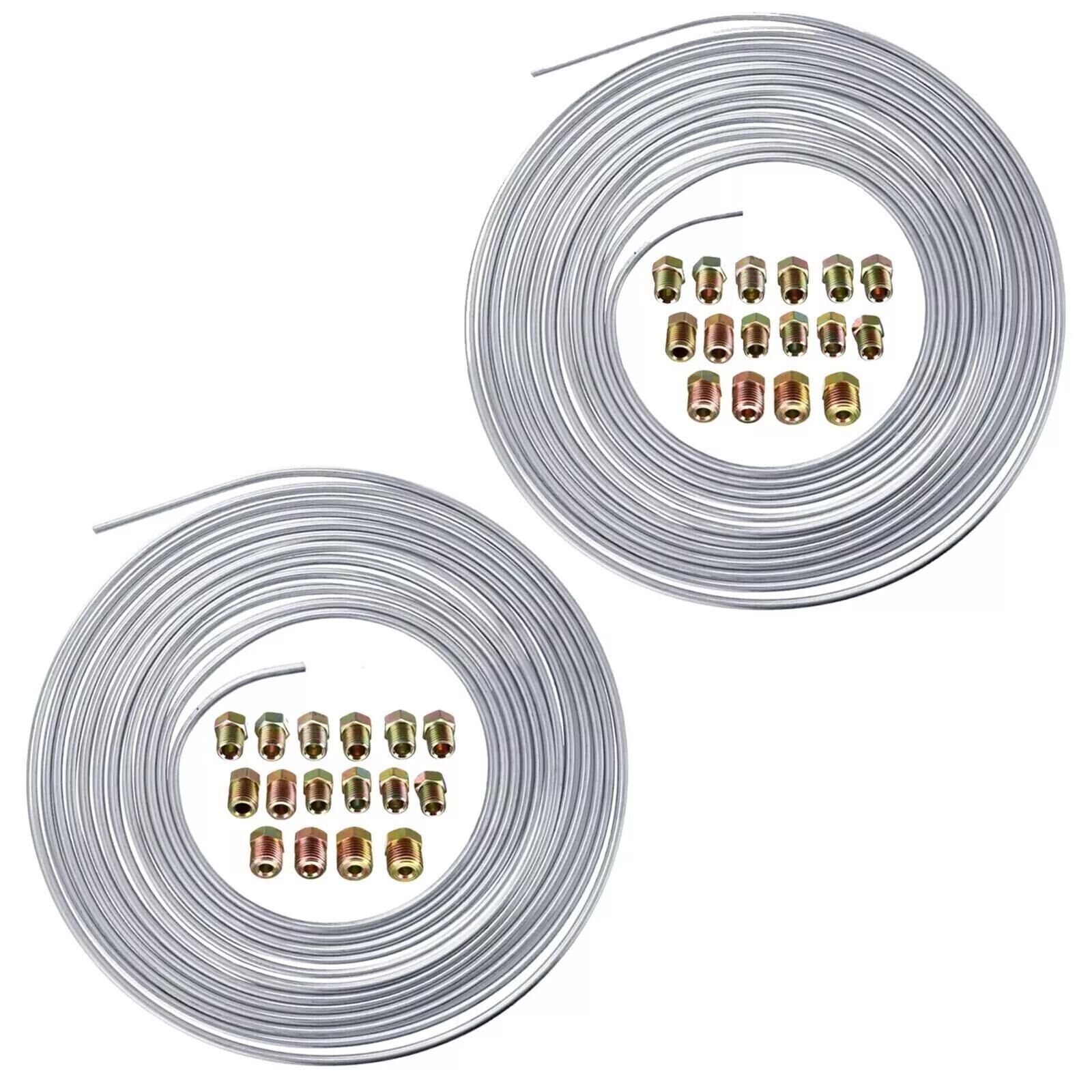 25Ft 3/16'' OD Steel Zinc Brake Line Tubing Kit 150MPa +32 Fittings